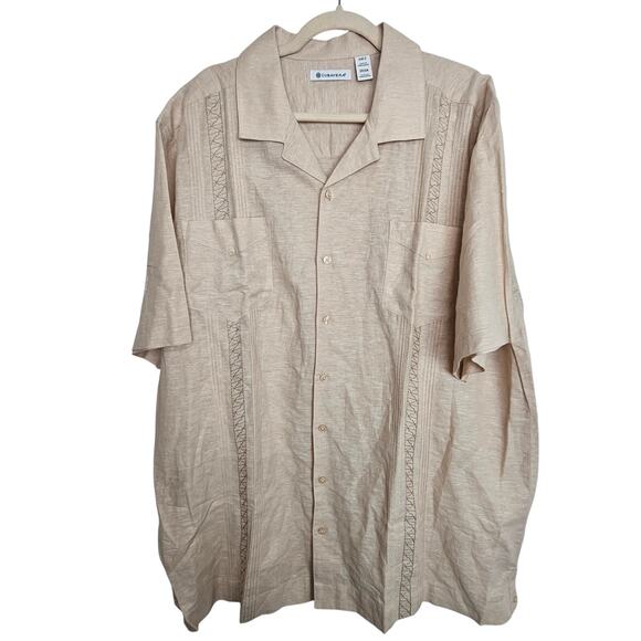 Cubavera Linen Shirt Tan Button Front Short Sleeve Collared Shirt Men 2XLT - Picture 1 of 9